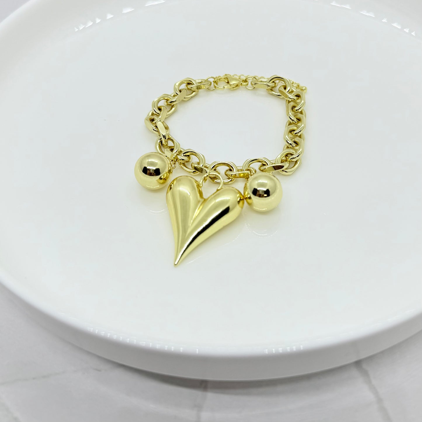 Double Ball Heart Gold Bracelet