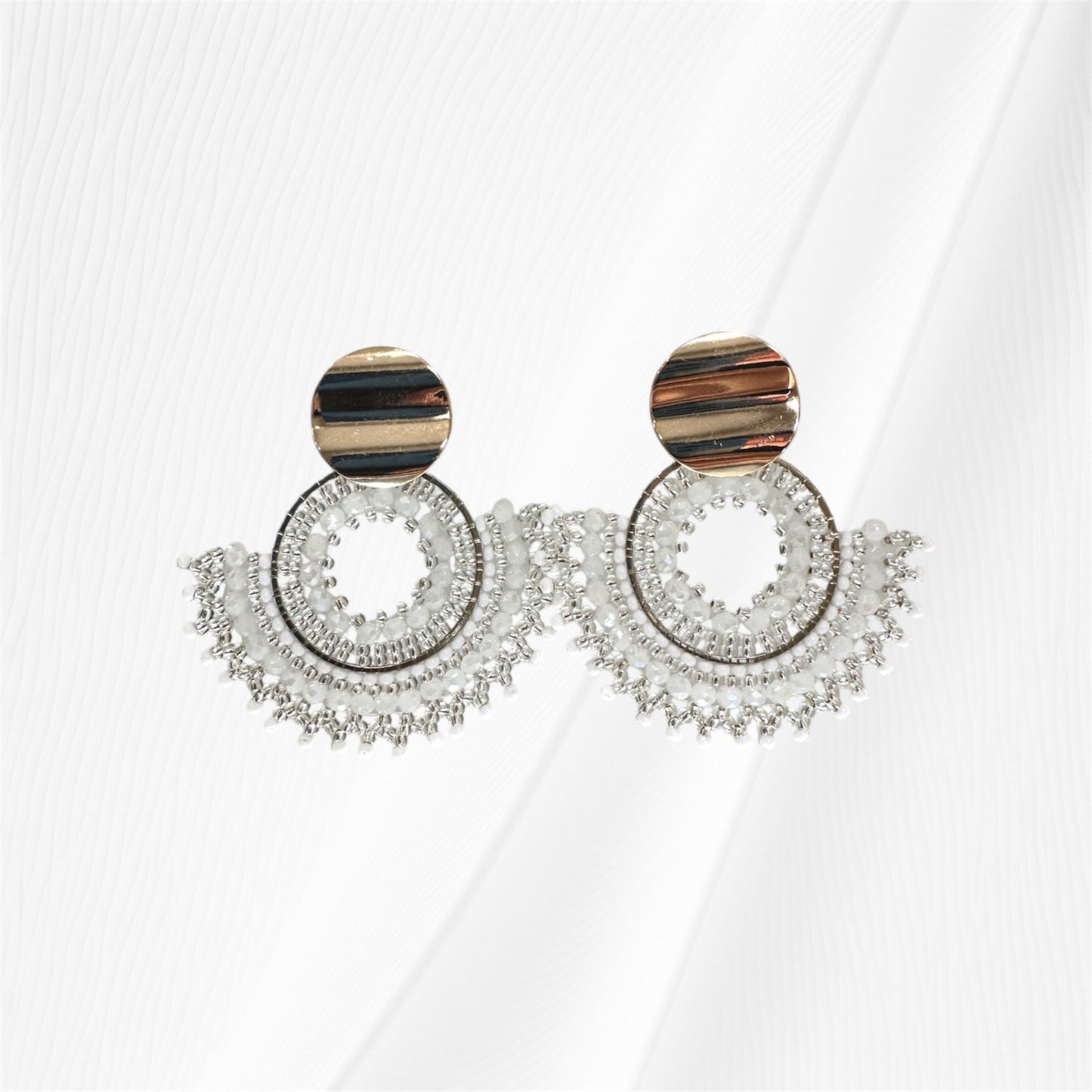 Silver White Beaded Earring