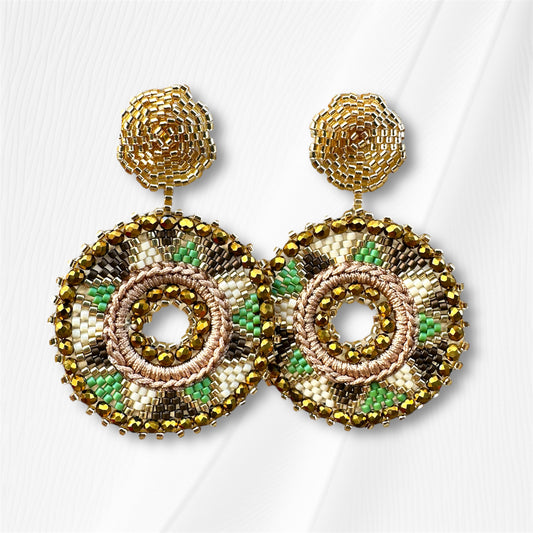 Golden Green Flower Earring