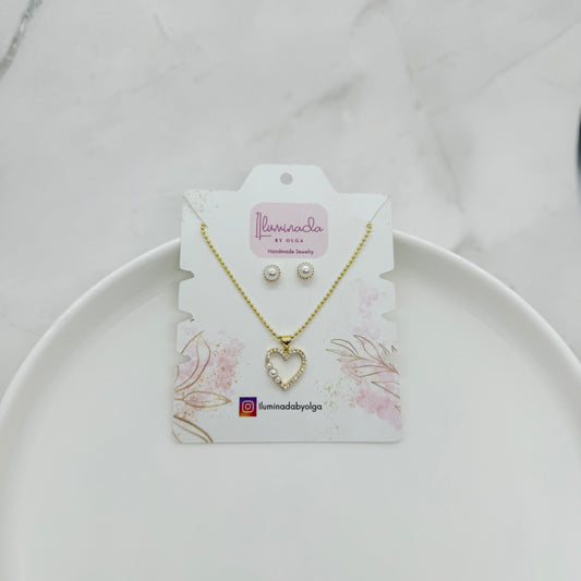 Pearl Diamond Heart Set