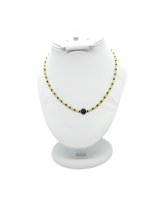 Gold Black Evil Eye Necklace
